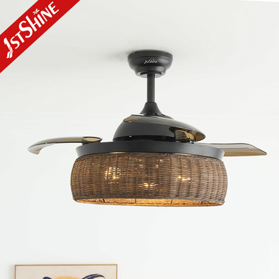 Woven Rattan Cage Ceiling Fan With Light Villatic Invisible Blade Dc 240v