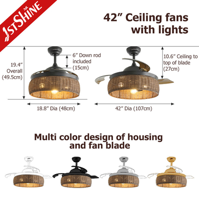 Woven Rattan Cage Ceiling Fan With Light Villatic Invisible Blade Dc 240v