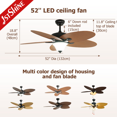 52 Inches DC Motor Tropical Style Decorative Ceiling Fan Remote Control 5 Blades Ceiling Fan