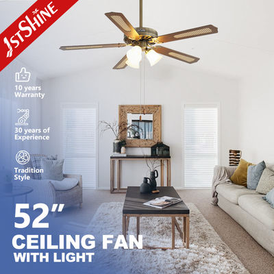 Качество  Classic Antique Brass Ceiling Fan With Light  Pull Chain AC Motor 5 Mdf Blade Фабрика