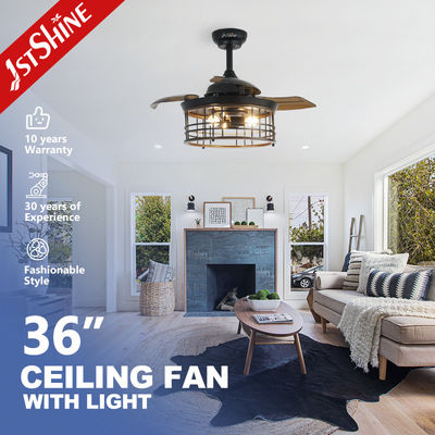 Хорошая цена 36 дюймовая стальная клетка E27 * 3 лампочка LED невидимый потолочный вентилятор с вытягиваемым лезвием онлайн